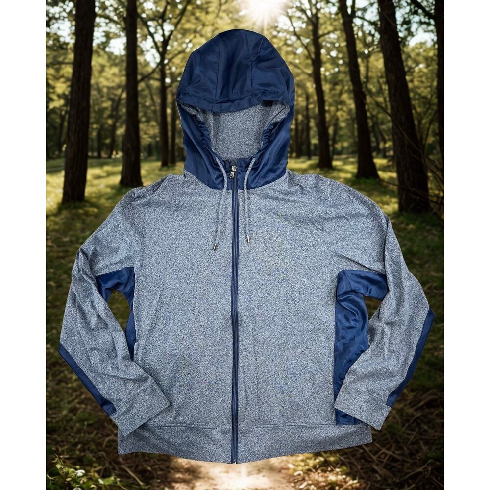 Michael Kors Full Zip Performance Hooded Jacket Mens XL Blue Gray Lightweight